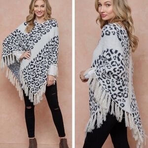 Fabulous Leopard Print Poncho with Fringe -One Size!